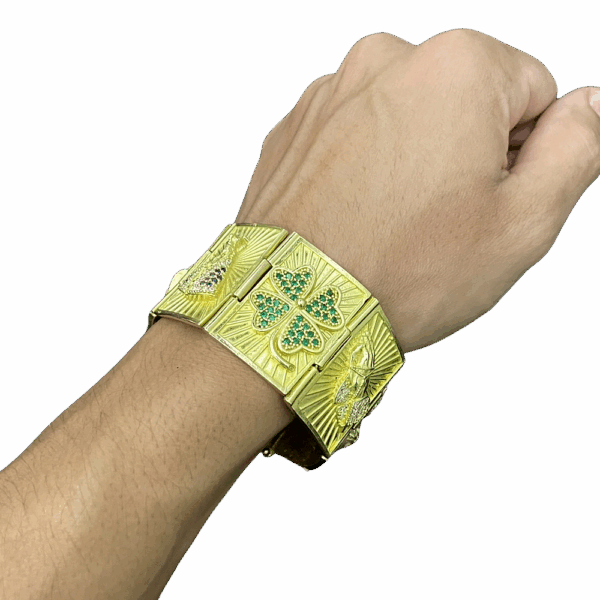 Bracelete 37 mm cristo, coração, santa, mão fé e trevo - Imagem 5