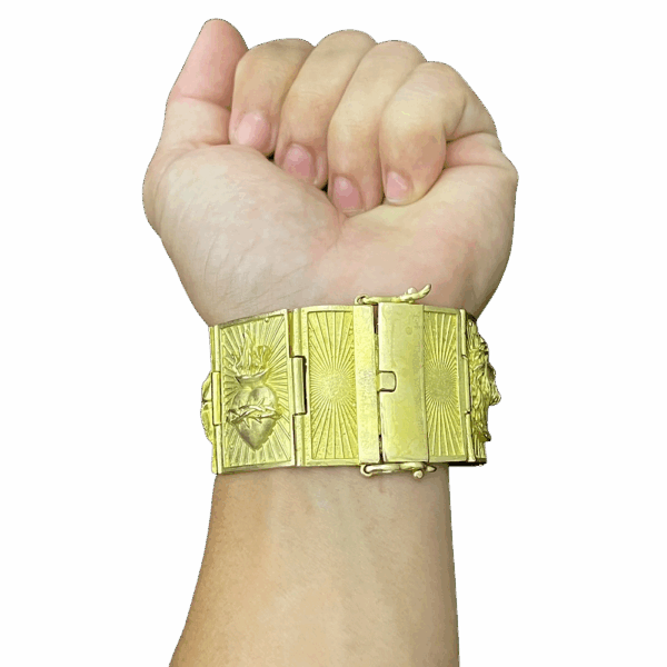 Bracelete 37 mm cristo, coração, santa, mão fé e trevo - Imagem 7