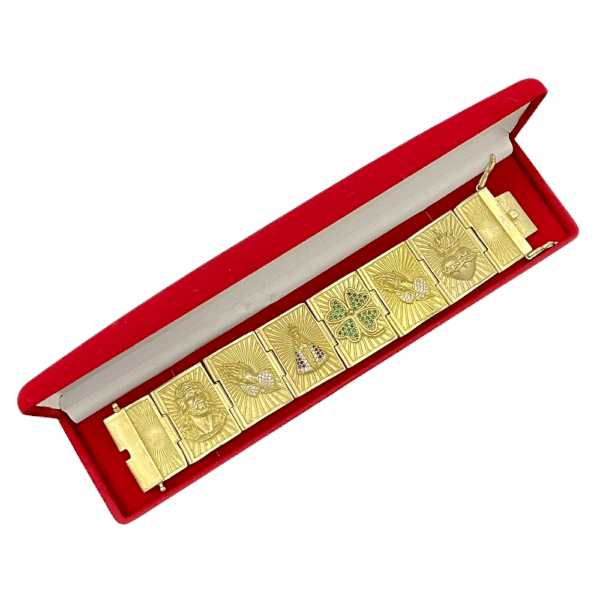 Bracelete 37 mm cristo, coração, santa, mão fé e trevo - Imagem 9