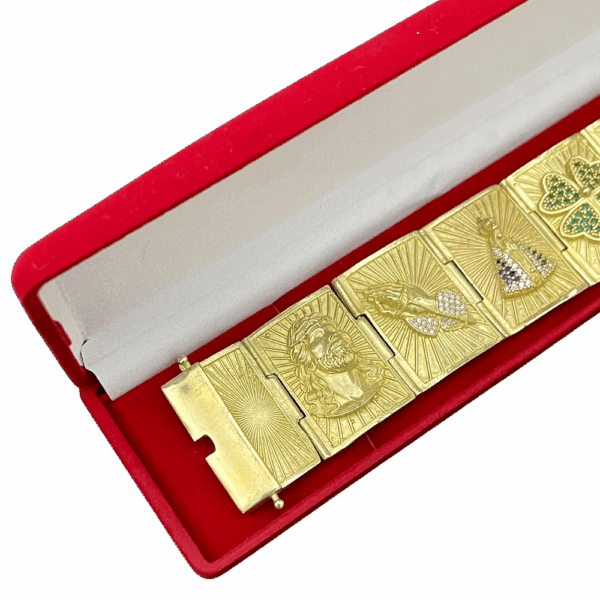 Bracelete 37 mm cristo, coração, santa, mão fé e trevo - Imagem 10
