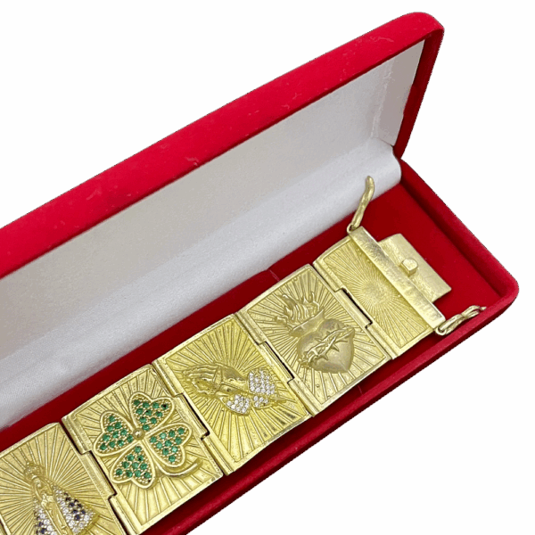 Bracelete 37 mm cristo, coração, santa, mão fé e trevo - Imagem 12