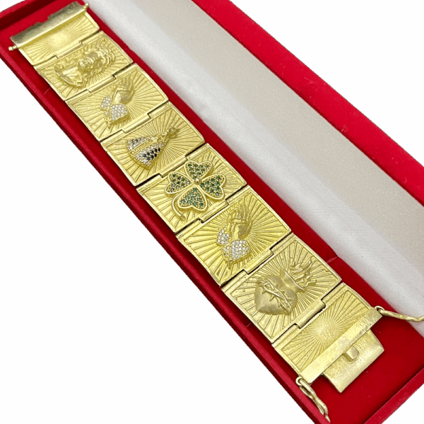 Bracelete 37 mm cristo, coração, santa, mão fé e trevo - Imagem 2