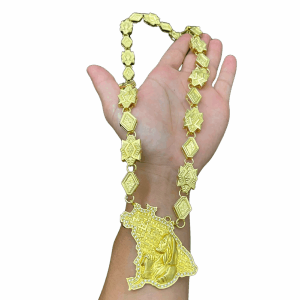 Corrente 18mm com pingente mapa com cristo cravejado - Imagem 6
