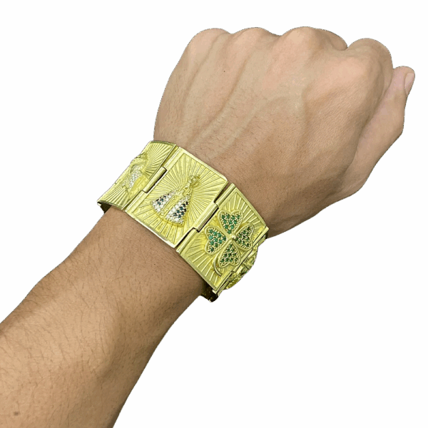 Bracelete 37 mm cristo, coração, santa, mão fé e trevo - Imagem 3
